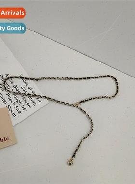 Women decorative thin belt round simple hundred dress black