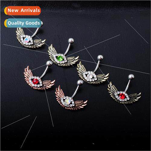 Europe body piercing diamond encrusted wings belly button ri