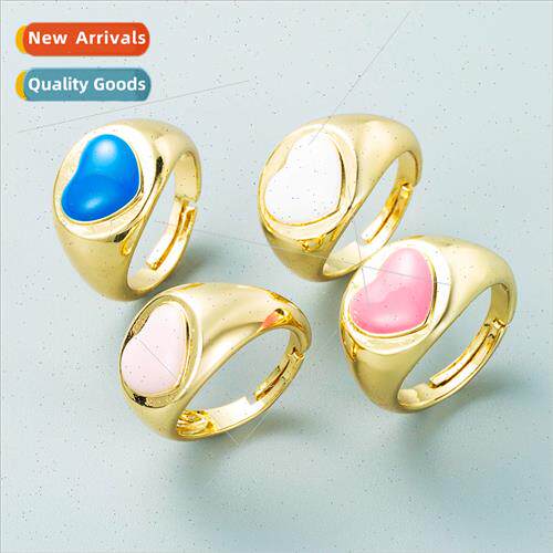 Europe fashion copper gold-plated oil drop heart open ring f