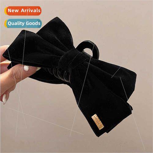 Black velvet bow hair clips grip clip back head large shark