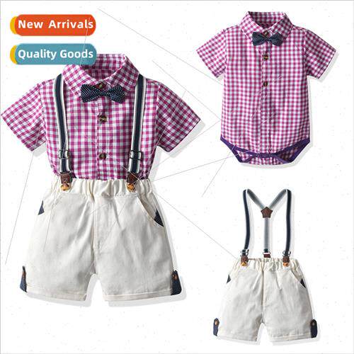 Summer infant toddler plaid short-sleeved one-piece haori st