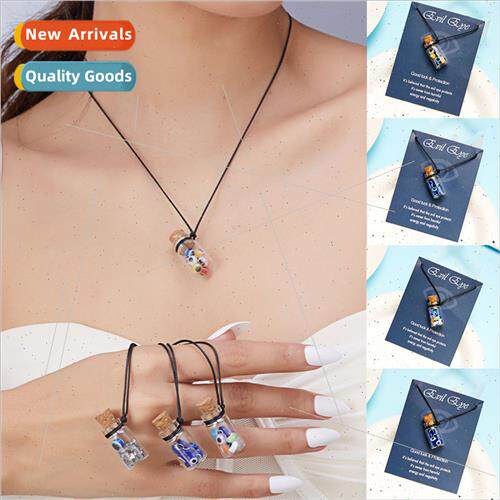 Fashion Devil Eye Glass Bottle Pendant Card Wax Rope Necklac