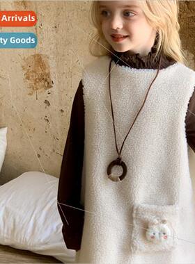 Girls lambs wool undershirt dress Korean childrens 2023 fall