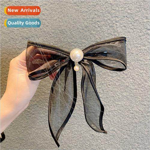 Organza bow hair clips Korean black back head spring clip fa