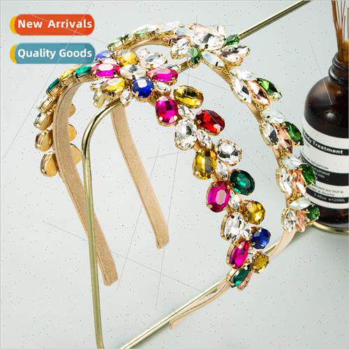 Exquise new colorful rhinestone metal chain flower hair band