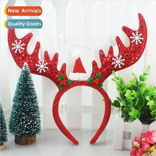 Adult children red sequins Christmas big antlers small hat h