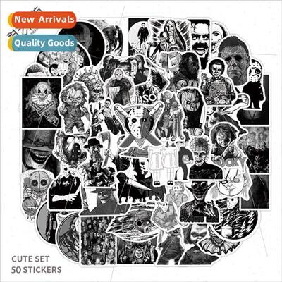 50 Black and White Thriller Character Horror Theme Doodle s