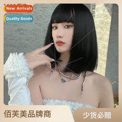 wig female short black bob o head repair face chemical fiber