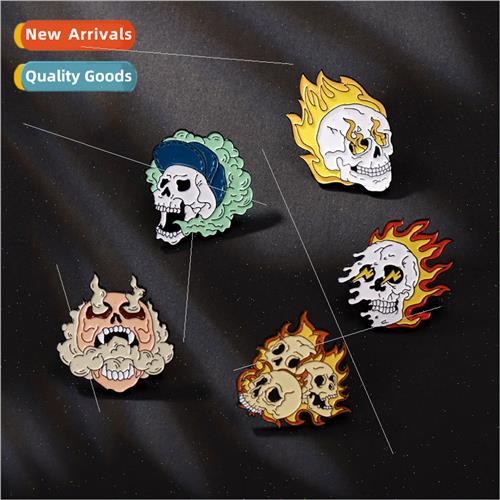 New punk gothic flame skull alloy brooch clothes hat bag jew