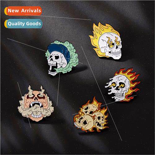 New punk gothic flame skull alloy brooch clothes hat bag jew