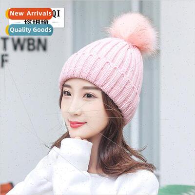 Korean  autumn winter hat simple large wool ball knted cap l