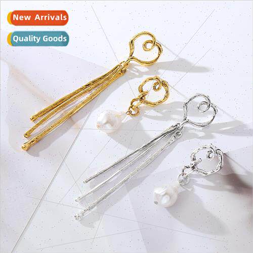Europe asymmetric earrings alloy multi-layer long imation pe