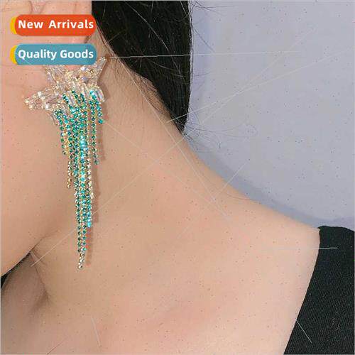 Europe fashion super flash tassel pentagram silver needle ea