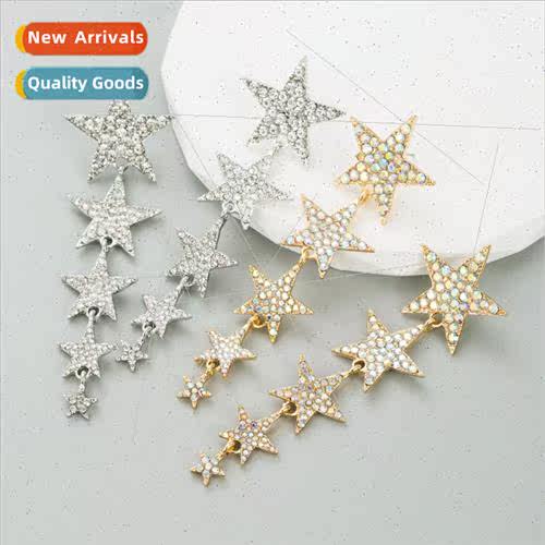 Europe fashion new earrings multi-layer inlaid diamond penta