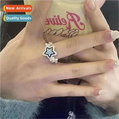 Hip Hop cky Bread Star Ring ght Blue Drip Glaze Smiley Ring