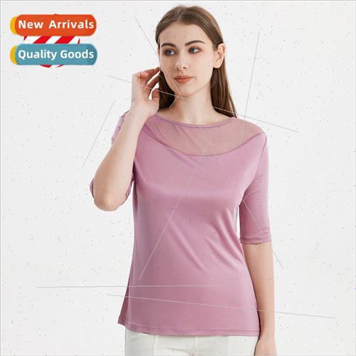 Summer silk medium-sleeved t-shirt women new one neck mesh m