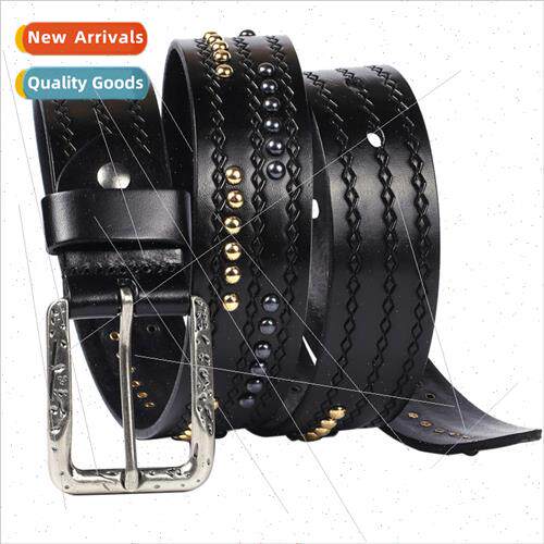 Parker Kush New Embossed Men Belt Head Cowhide Rivet Belt Be