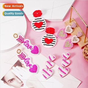pink rice beads Europe love earrings woven LOVE new