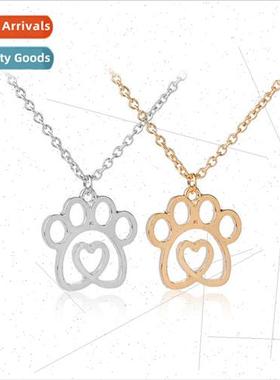 Europe new fashion hollowed out love dog paw necklace pendan