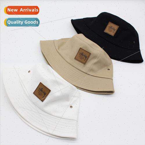 Leather label cotton flat top fisherman hat outdoor leisure