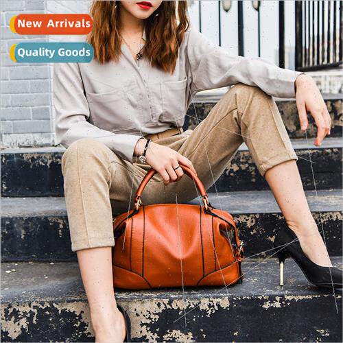 new simple versatile large capacy leather shoulder bag cowhi