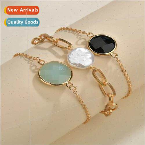 Simple Multi-Layer Metal Chain Hand Jewelry Black Crystal Ar