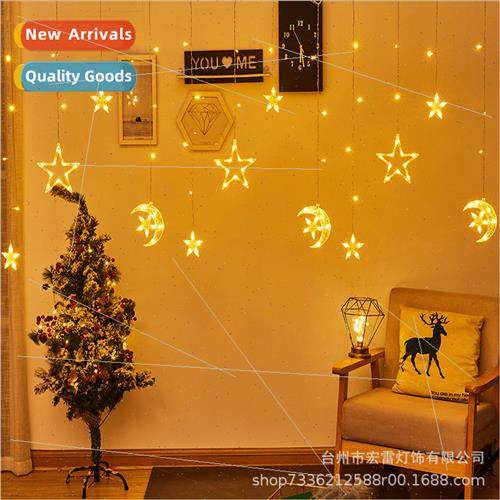 LED star hugging moon lights string moon hugging star curtai