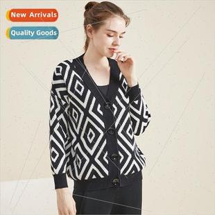 Mulberry silk cashmere sweater coat ladies fall winter geome