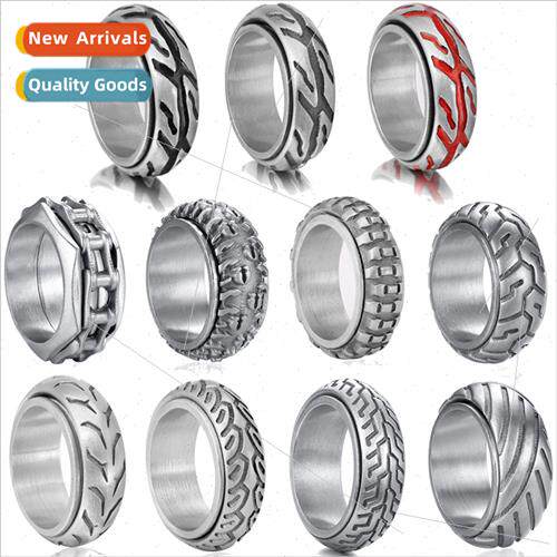 Europe Rotatable Ring Men Decompression Punk Hip Hop Biker T
