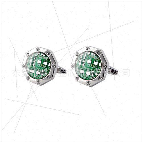 Octagonal Drilling Green Circu Board Men Cufflinks Circu Boa