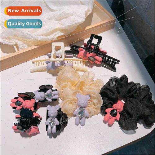 ins Canai acrylic rhinestone pink bear hair band head tie ba