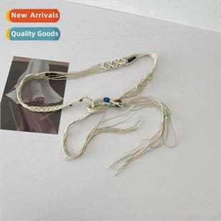 thin belt beige simple dec ethnic versatile woven Women hand