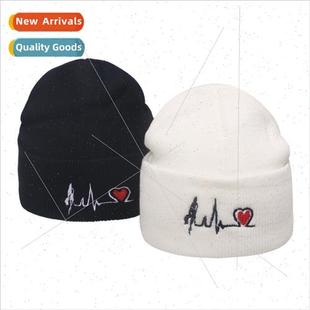 warm embroider women EKG wave love cold cap wool men New