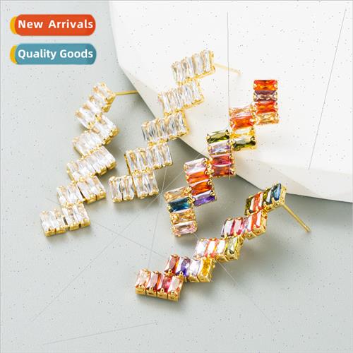 ins wind copper plated real gold inlaid color zirconium earr