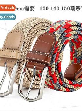 Extended elastic men canvas braided pin buckle belt women el