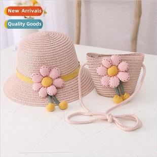 Flower decoration parent-child hat straw hat bag set summer