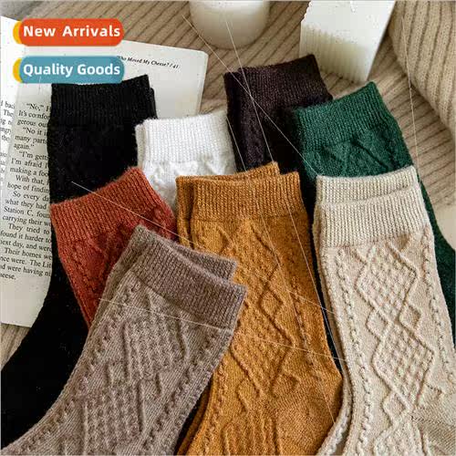 Autumn winter solid color wool socks female Japanese retro d