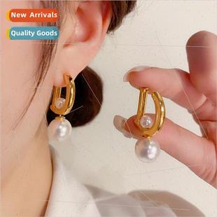 letters two niche female earrings metal pearl wear Korea