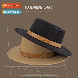 flat hat warm brim large top buckle belt tweed Autumn Spring