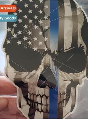 American Skull Car Stickers Blue ne American Skull Cranium C