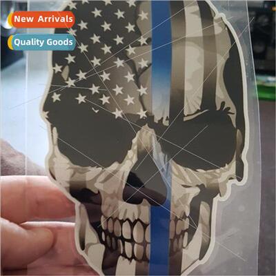 American Skull Car Stickers Blue ne American Skull Cranium C