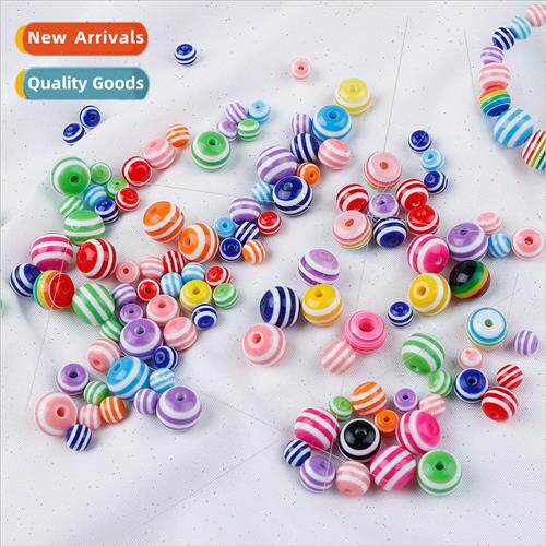 50 resin colorful striped round beads loose beads hand beads
