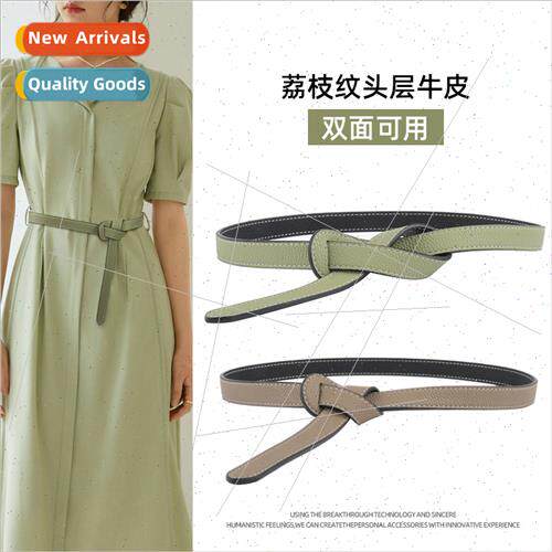 First layer cowhide lchi grain leather ladies knot belt simp