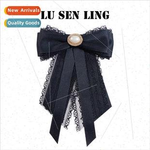 lace new court bow pearl female alloy black fashion Korean