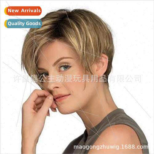 Europe Fashion Women nen Gold Dye Short Wig Head Cover
