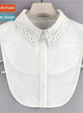 Fashion Korean false collar shirt chiffon embroidery peplum