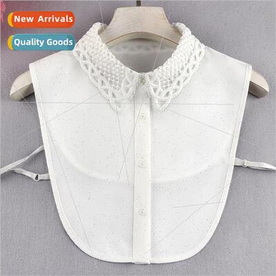 Fashion Korean false collar shirt chiffon embroidery peplum