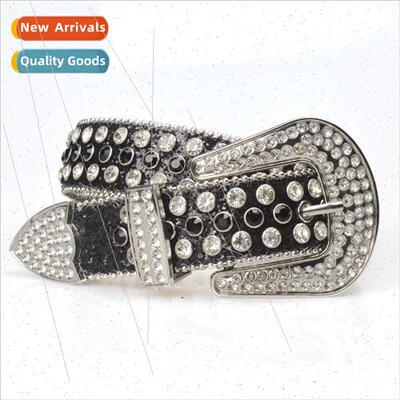 Women belt pin buckle rhinestone longer wider inlaid belt wo
