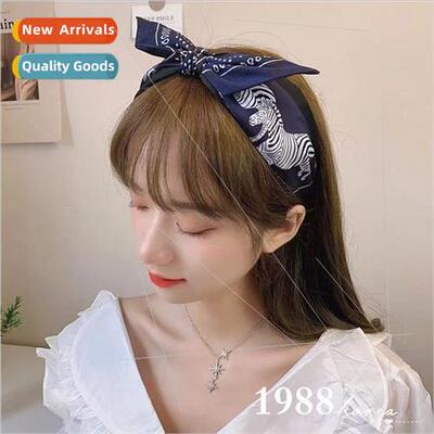 French retro elegant hair bands new Pony satin print triangl