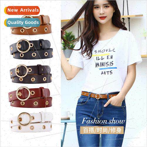 Korea new hollow air eye ladies belt PU no need to punch ele